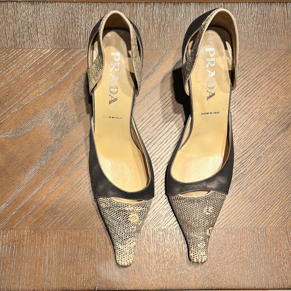 Prada Satin and Leather Heels Size 38.5